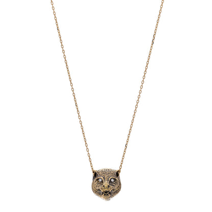Gucci 18K Yellow Gold Diamond Onyx Le Marche Des Merveilles Feline Pendant Necklace 1 of 5