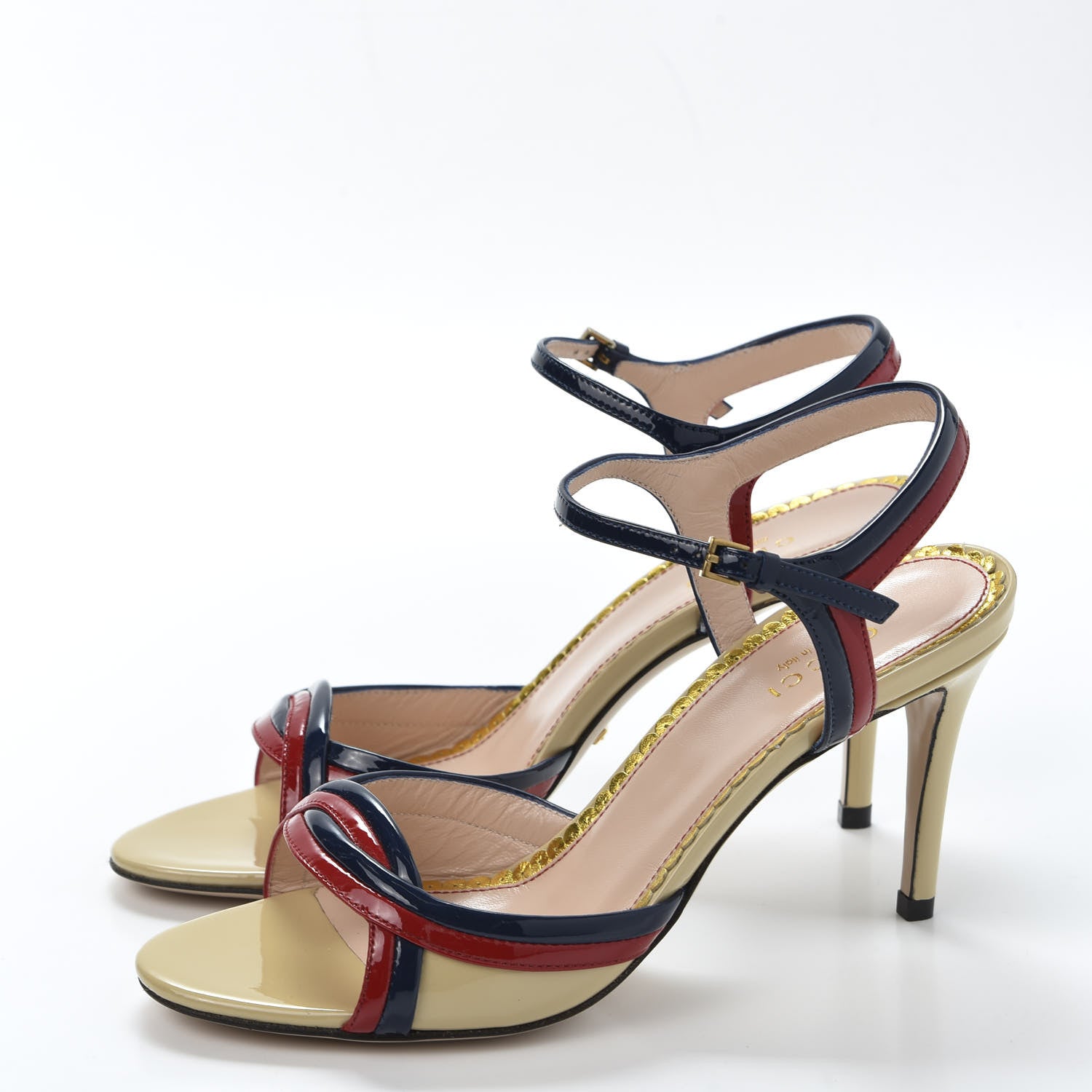 Gucci Patent Millie Ankle Strap Sandals 36.5 Red Blue Agata Sandstorm 3 of 9