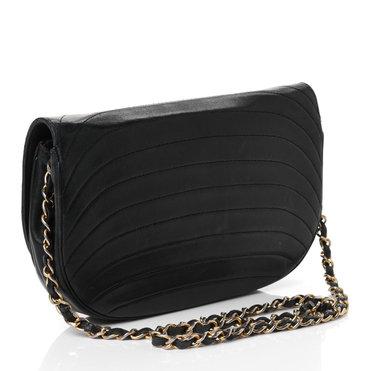 Lambskin Ribbon Stitched Small Single Flap Black