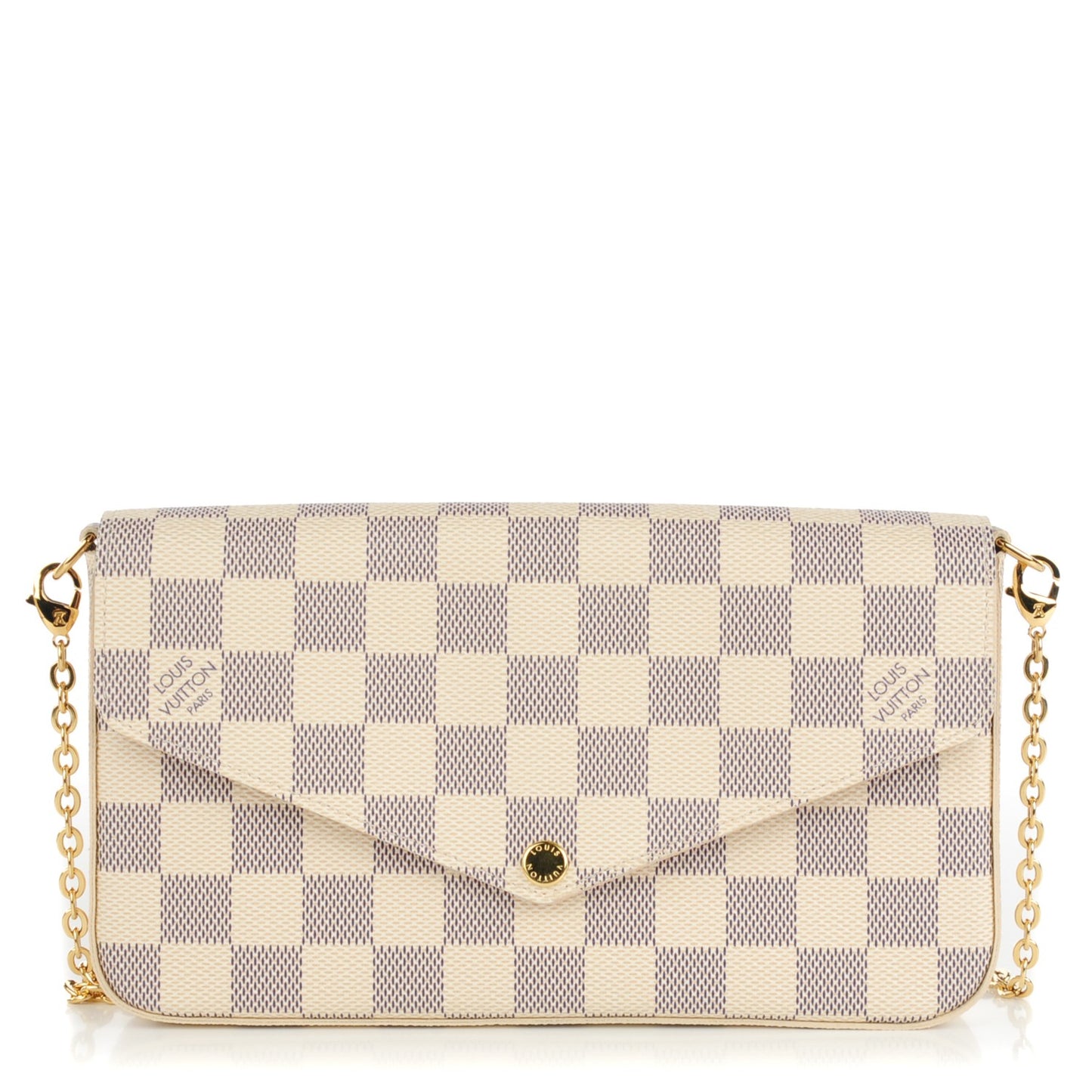 Damier Azur Pochette Felicie Chain Wallet Rose Ballerine