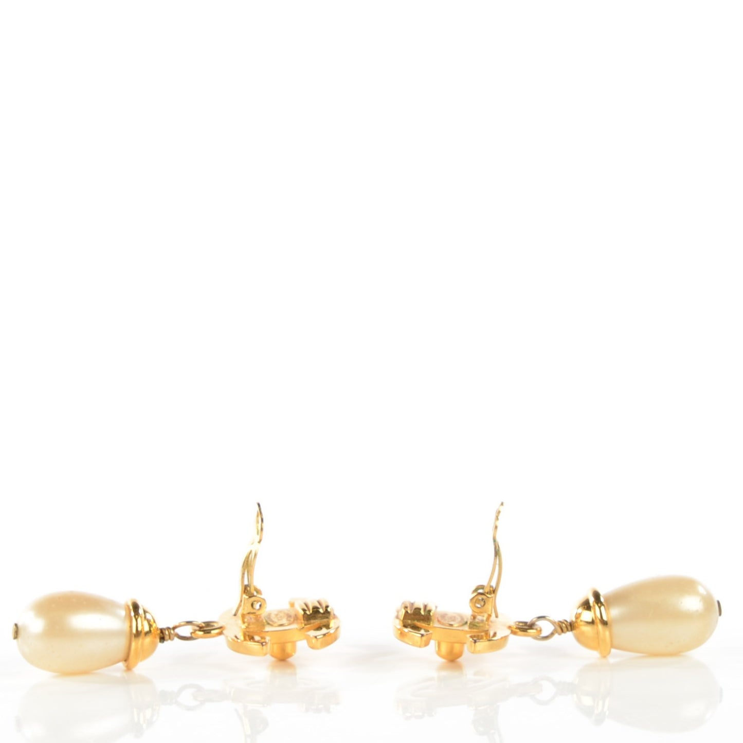 Pearl CC Turnlock Drop Clip On Earrings Gold