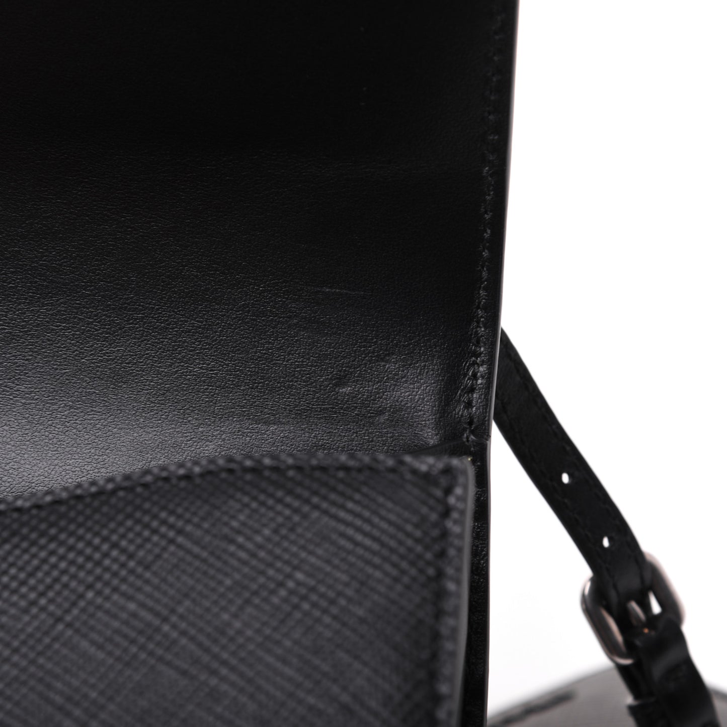 Saffiano Cuir Calfskin Monochrome Patches Envelope Flap Chain Shoulder Bag Black