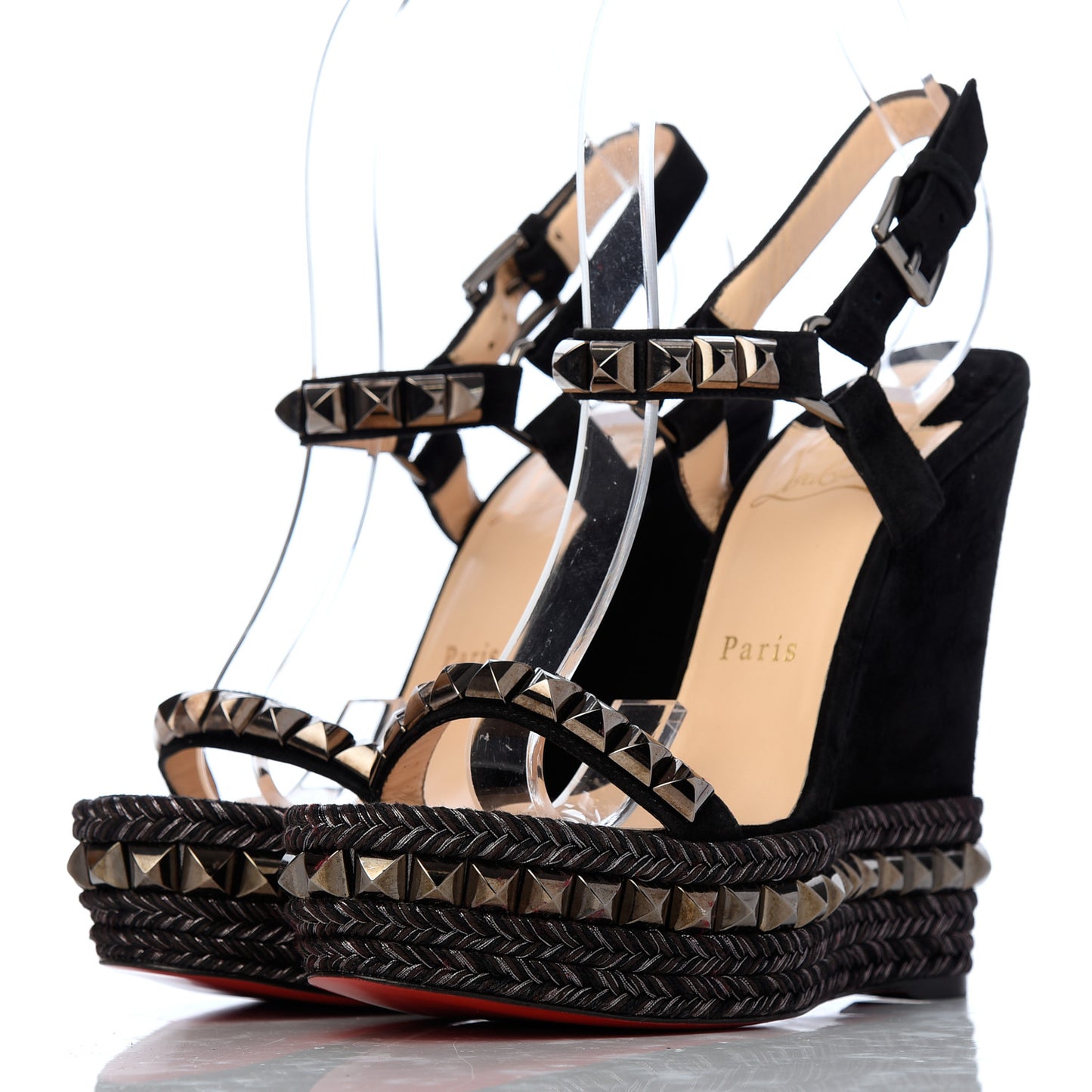 Calfskin Suede Cataclou 140 Wedge Sandals 37 Black Dark Gun
