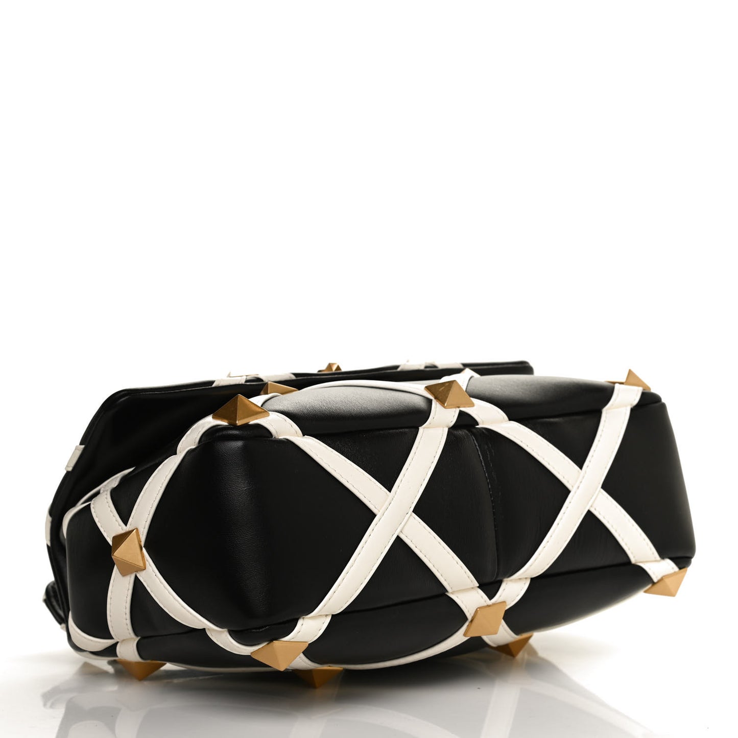 Nappa Large Roman Stud Shoulder Bag Black White