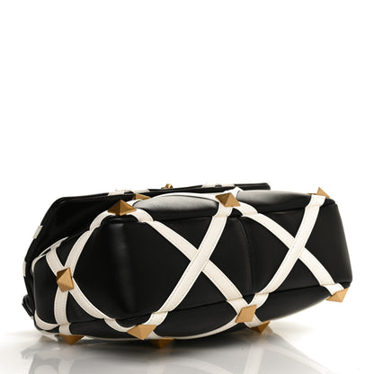 Valentino Garavani Nappa Large Roman Stud Shoulder Bag Black White 4 of 10