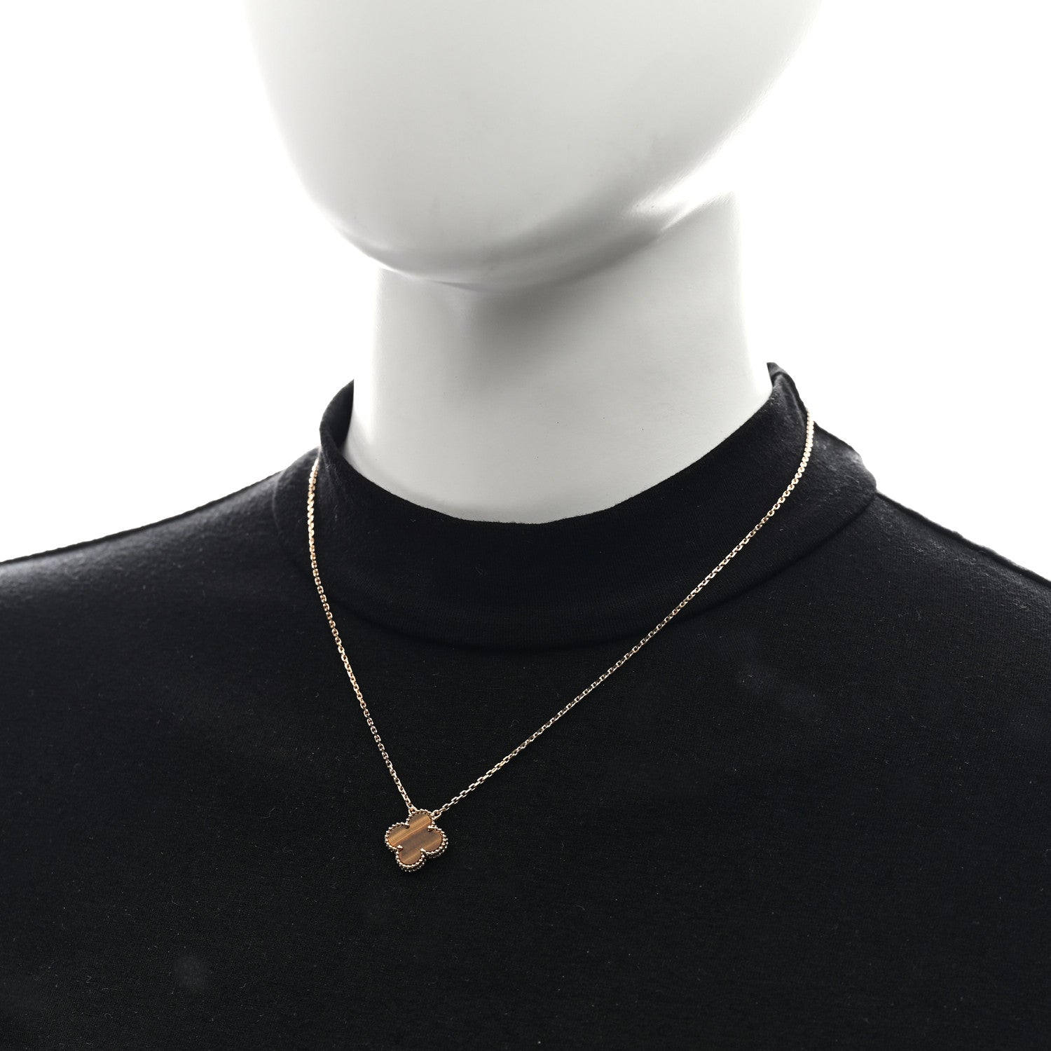 Van Cleef & Arpels 18K Yellow Gold Tiger Eye Vintage Alhambra Pendant Necklace 2 of 5