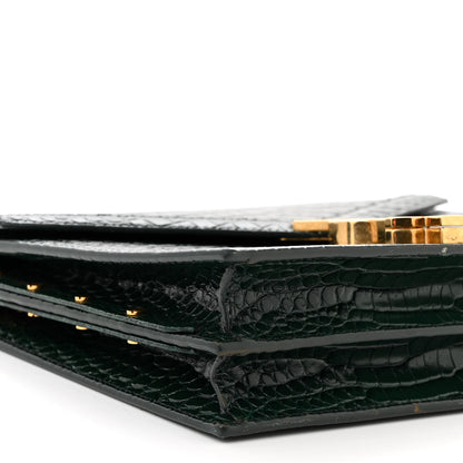 Saint Laurent Calfskin Crocodile Embossed Monogram Cassandra Clasp Bag Dark Mint 9 of 12