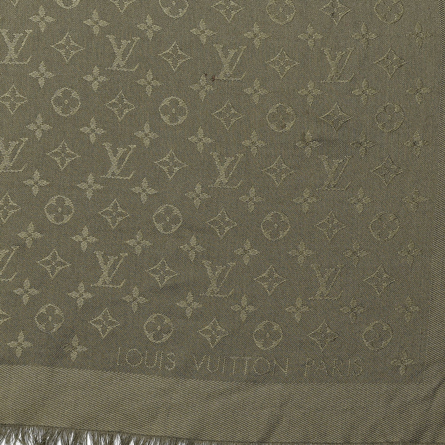 Louis Vuitton Silk Wool Monogram Shawl Kaki 3 of 4