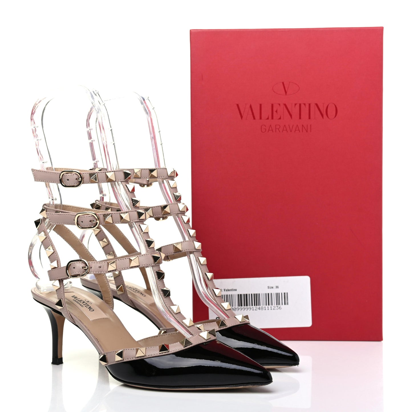 Patent Nappa Rockstud Ankle Strap 65mm Pumps 36 Black Poudre