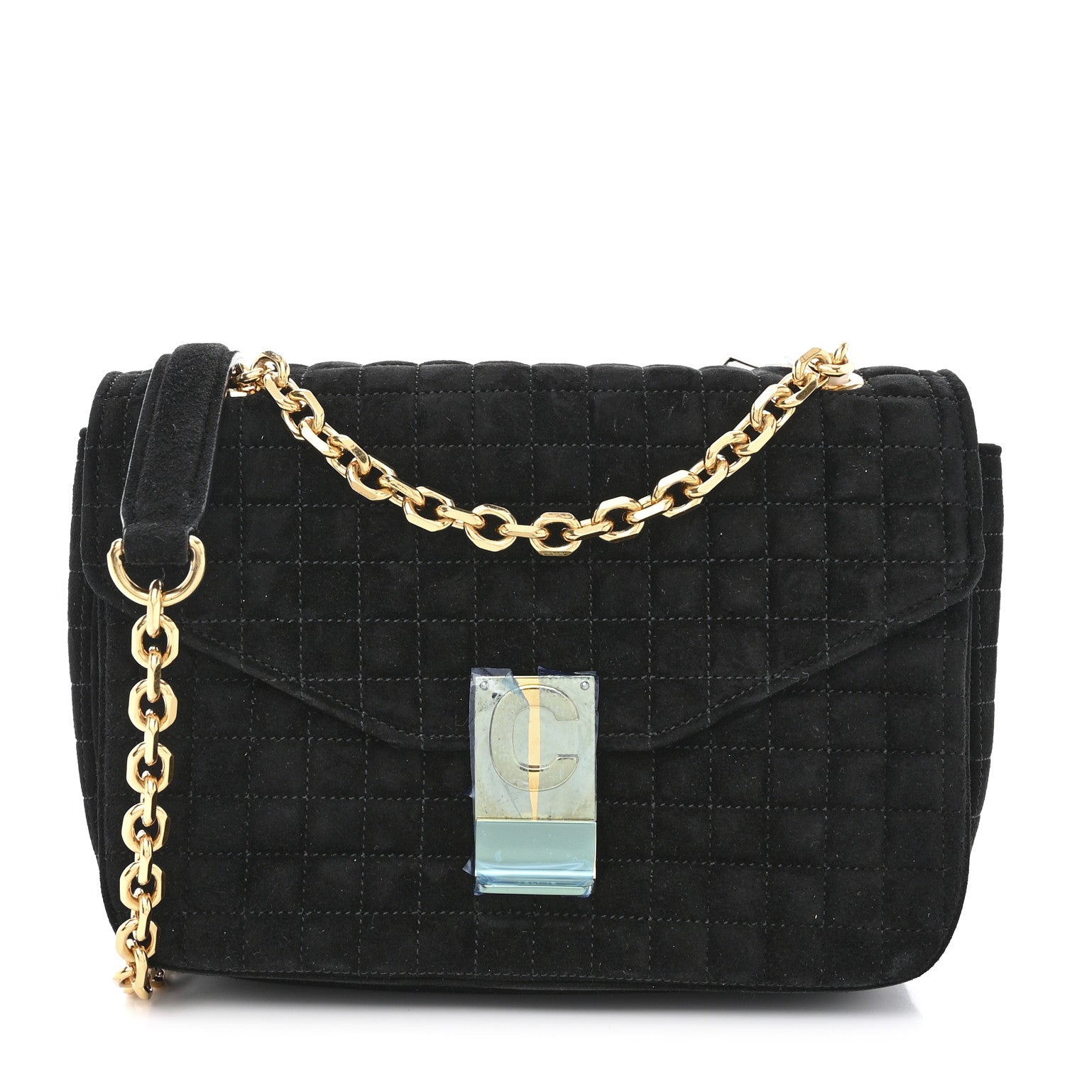 Celine Suede Quilted Medium C Bag Black 1 of 11