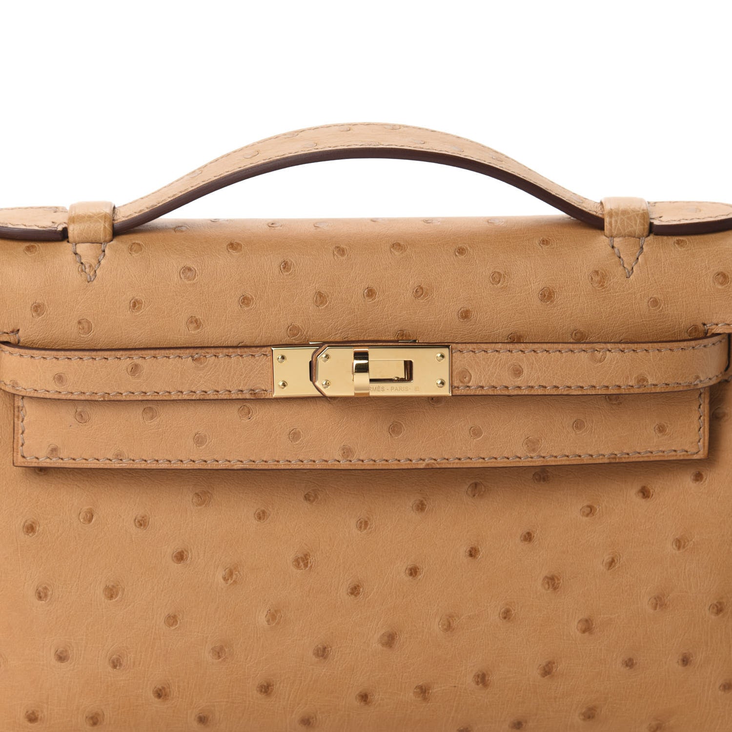 Hermes Ostrich Kelly Pochette Tabac Camel 9 of 10