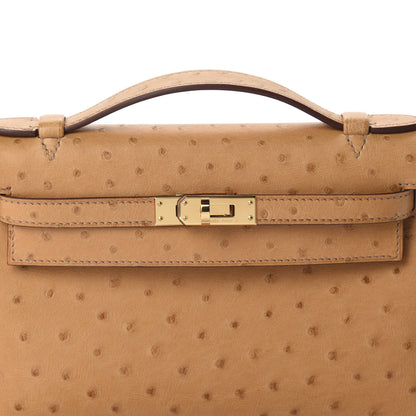 Hermes Ostrich Kelly Pochette Tabac Camel 9 of 10