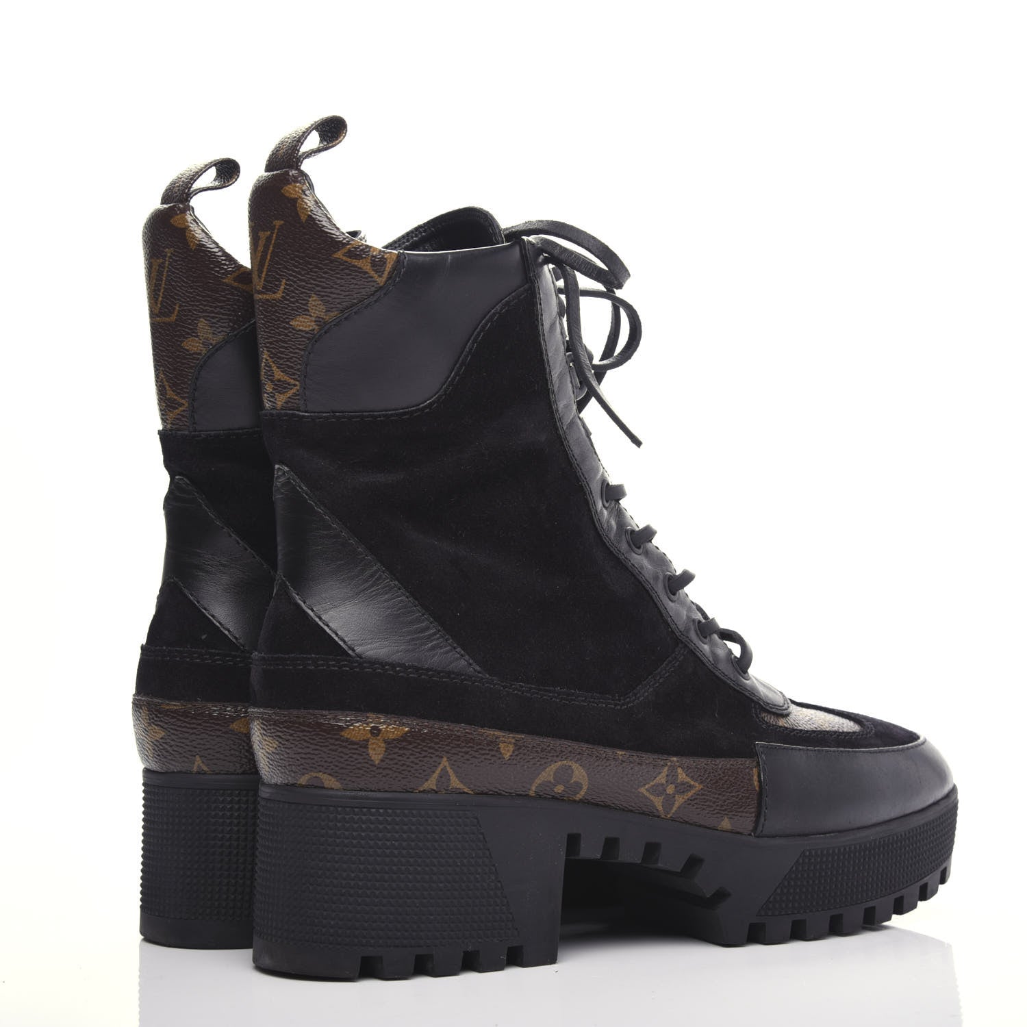 Louis Vuitton Suede Calfskin Monogram Laureate Platform Desert Boots 40 Black 4 of 10