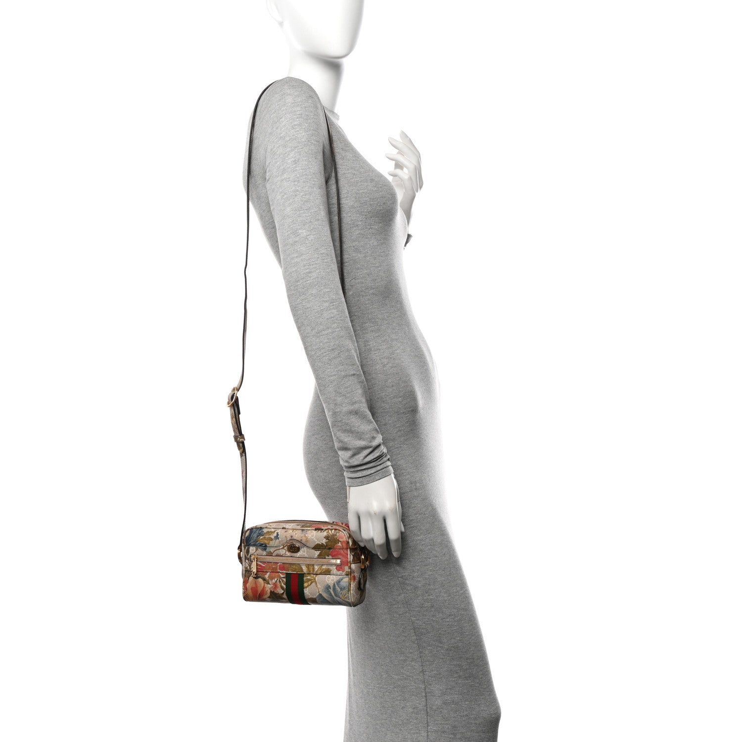 Gucci GG Supreme Monogram Water Flora Web Mini Ophidia Shoulder Bag Beige White Multicolor 2 of 9
