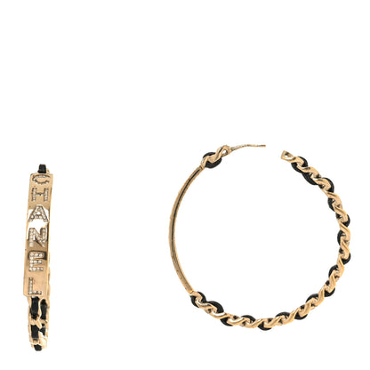 Chanel Metal Lambskin Crystal Sergeant Chanel Hoop Earrings Gold 2 of 8