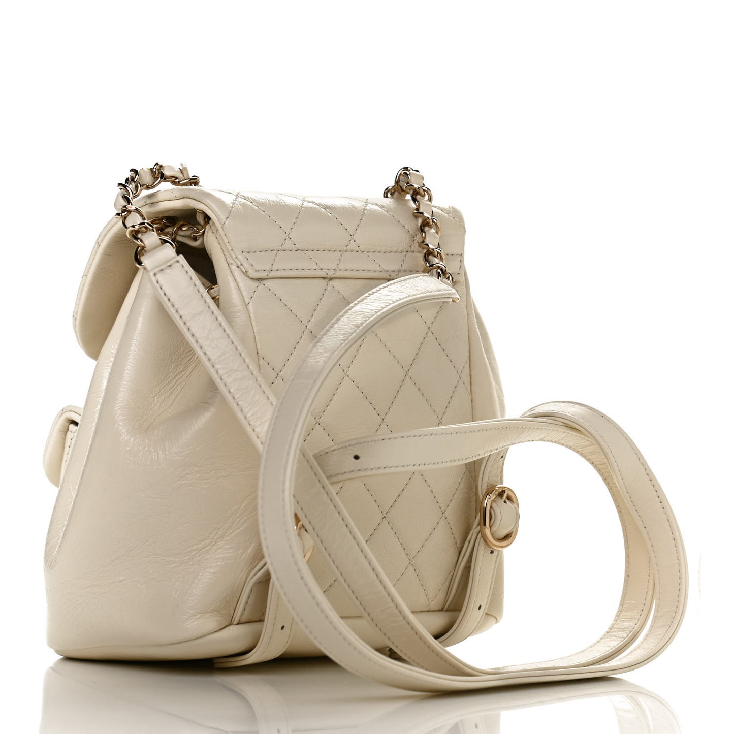Glazed Aged Calfskin Quilted Small Duma Drawstring Backpack White