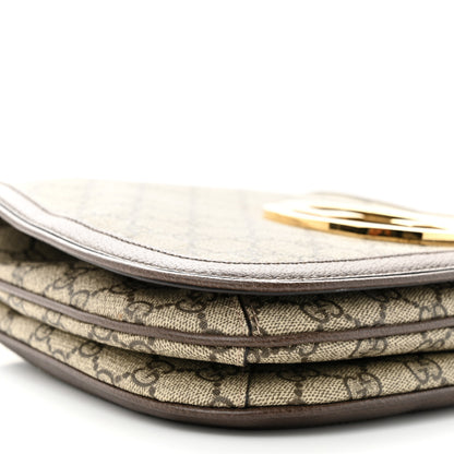 Gucci GG Supreme Monogram Textured Dollar Calfskin Web Medium Blondie Top Handle Shoulder Flap Bag Beige Ebony New Acero 9 of 11
