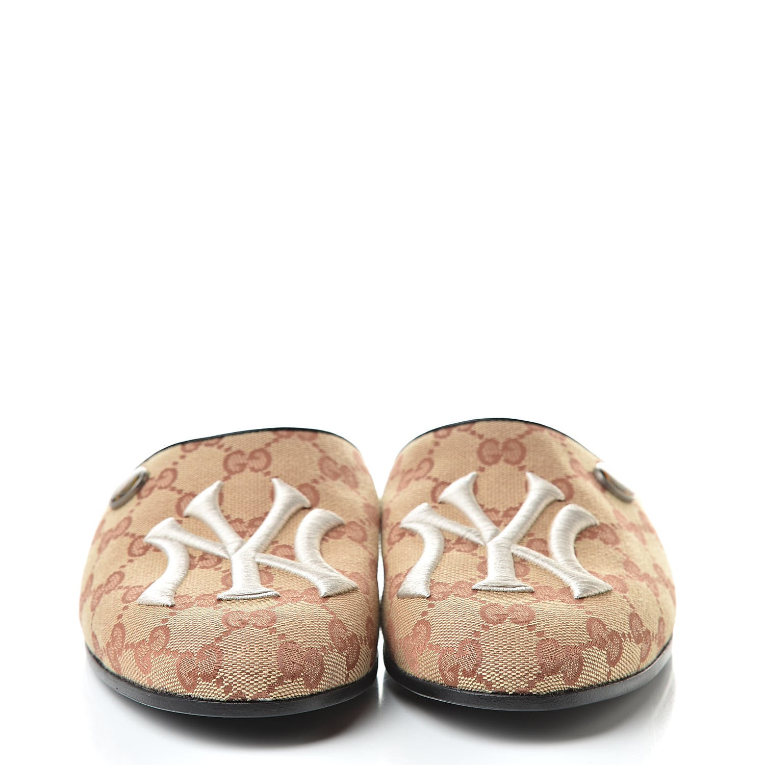 Gucci X MLB Monogram NY Yankees Embroidered Womens GG Slippers 40 Beige Ruggine 2 of 10