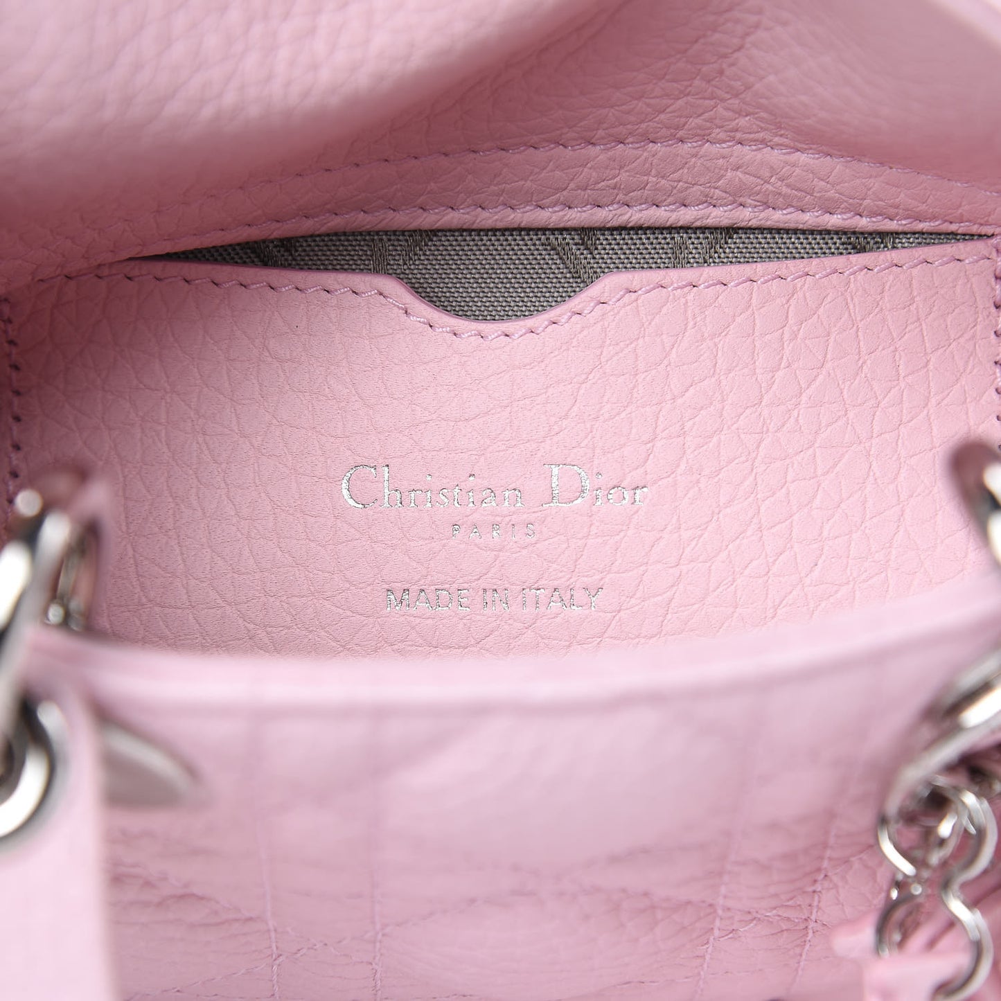 Grained Calfskin Cannage Nano Lady Dior Rose Clair