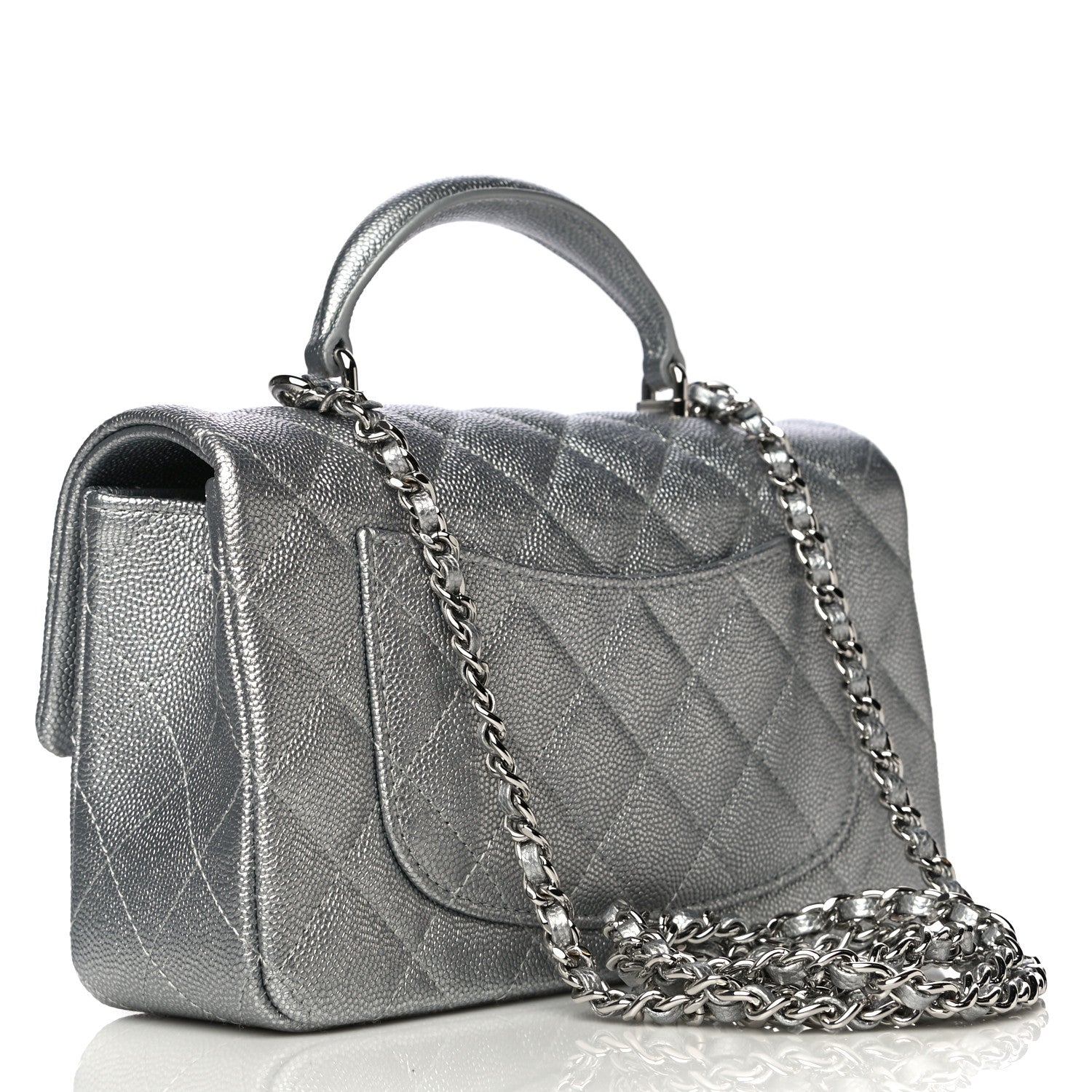 Chanel Metallic Caviar Quilted Mini Top Handle Rectangular Flap Silver 2 of 10