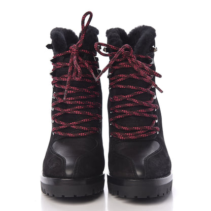 Valentino Garavani Suede Shearling Rockstud Lace-Up Ankle Boots 39.5 Black 2 of 8