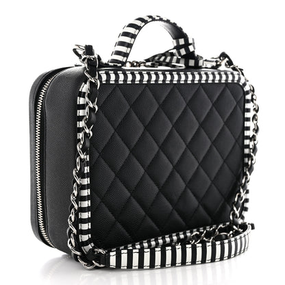 Chanel Caviar Quilted Striped Medium CC Filigree Vanity Case Black White 3 of 10