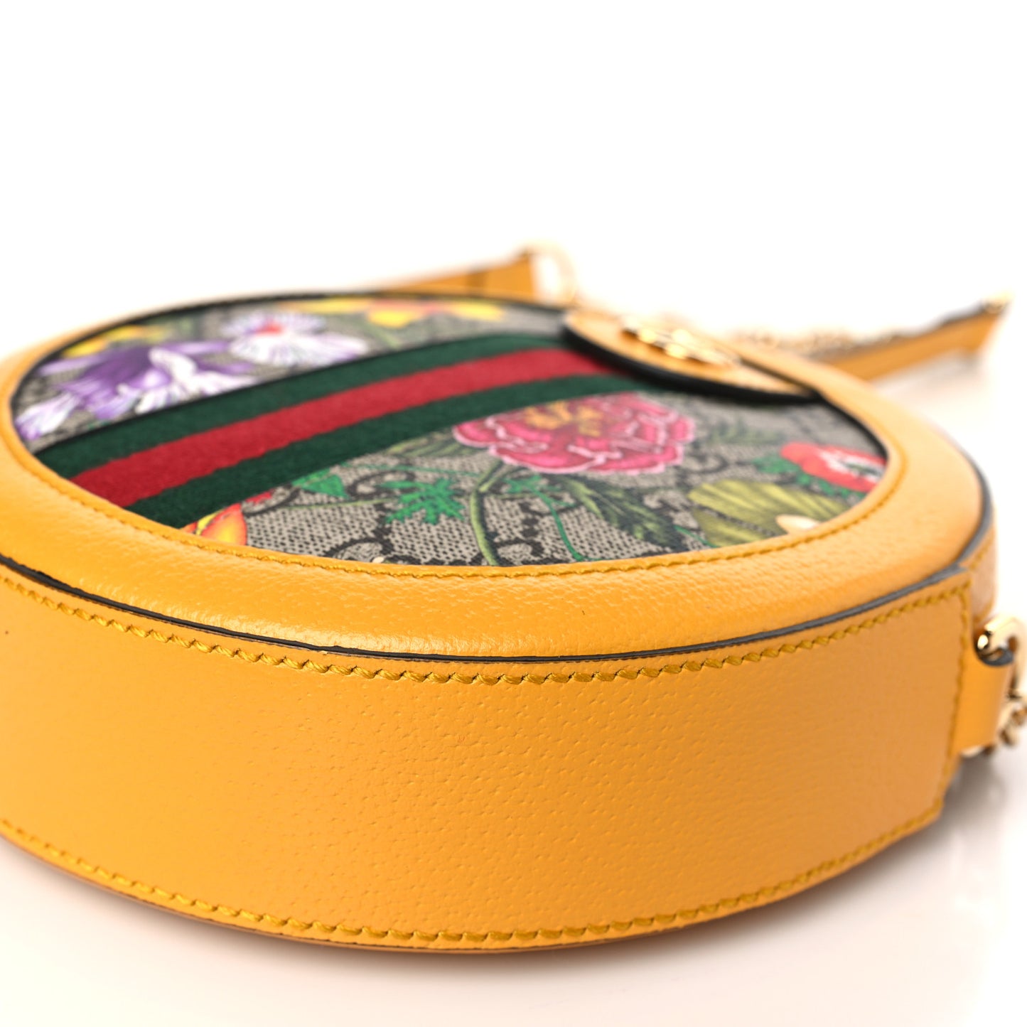 GG Supreme Monogram Flora Web Mini Ophidia Round Shoulder Bag Beige Multicolor Crop