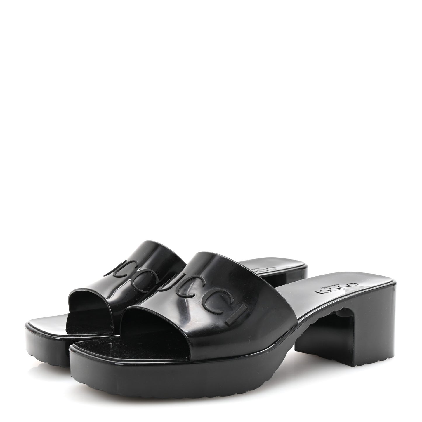Rubber Gucci Logo Womens Platform 20/60mm Slide Sandals 39 Black