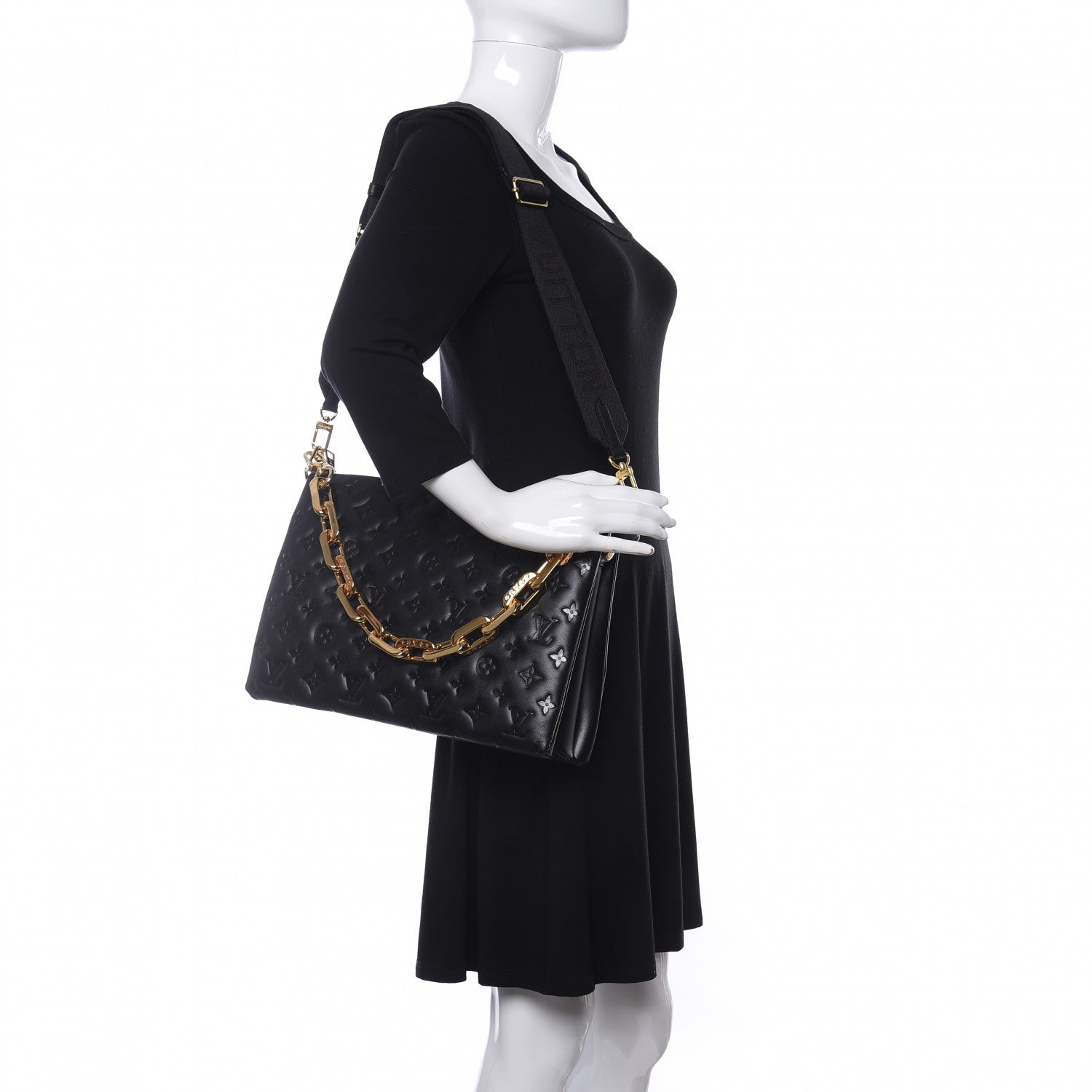 Louis Vuitton Lambskin Embossed Monogram Coussin MM Black 2 of 9