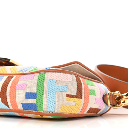 Fendi Kuban Canvas Vitello King FF Embroidered Baguette Grezzo Multicolor 9 of 9