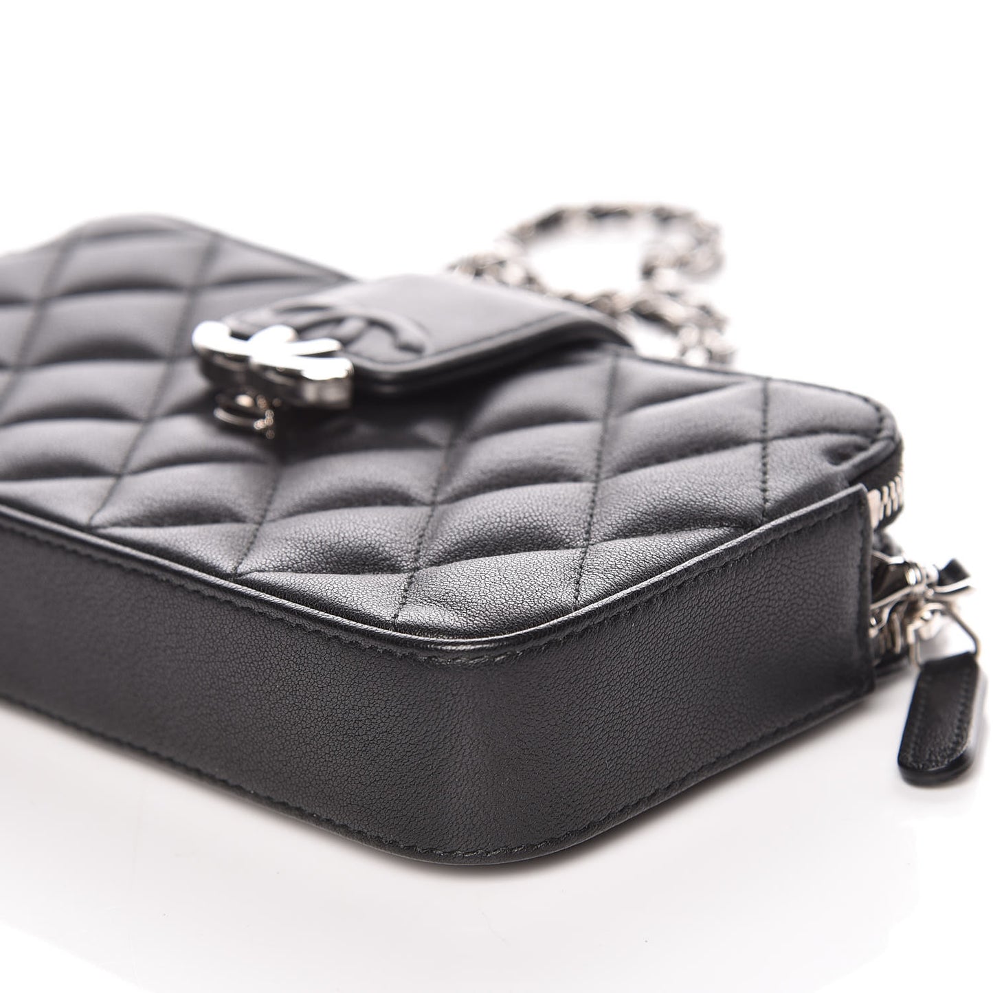 Lambskin Quilted CC Box Clutch With Chain Black