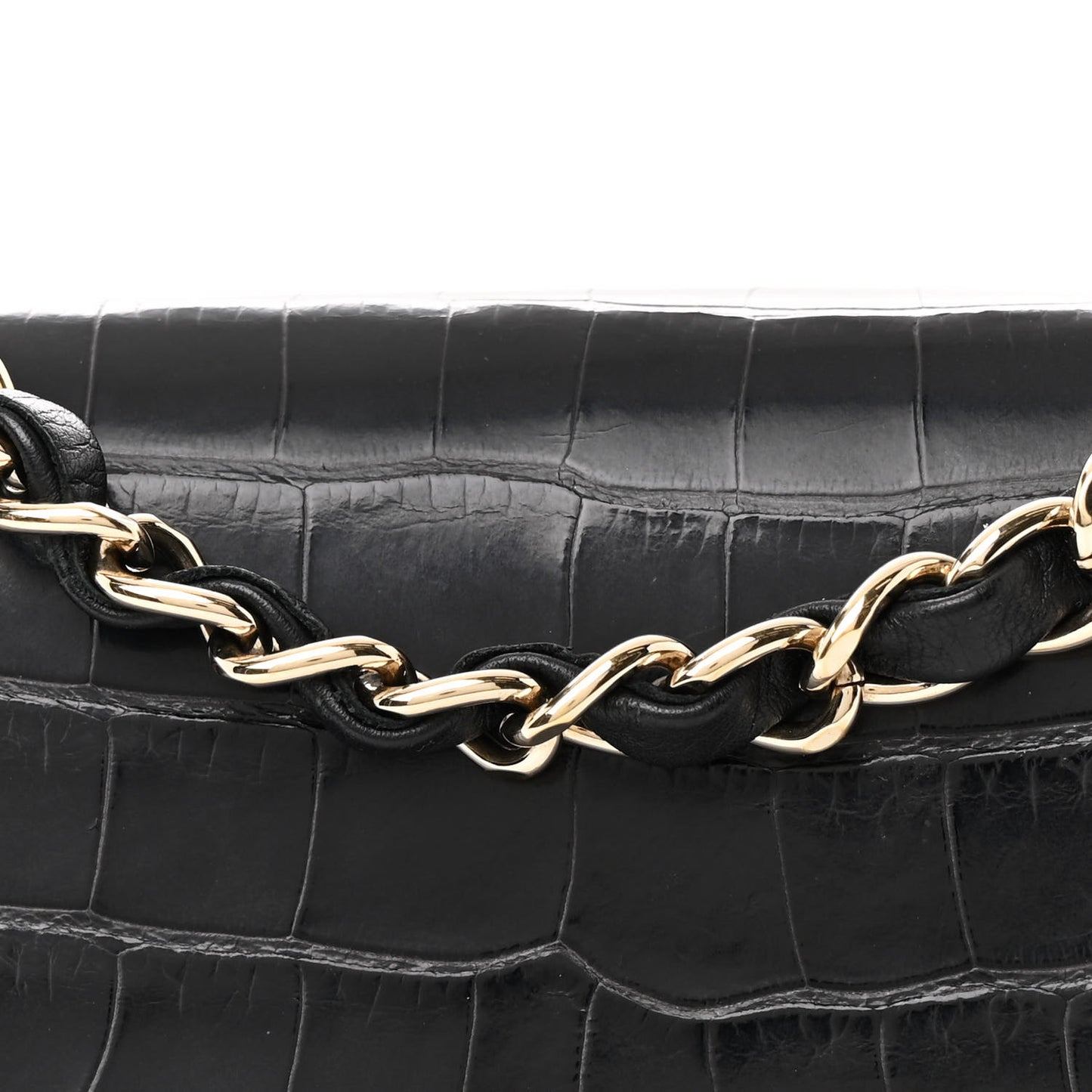 Shiny Alligator Mini Rectangular Flap Black