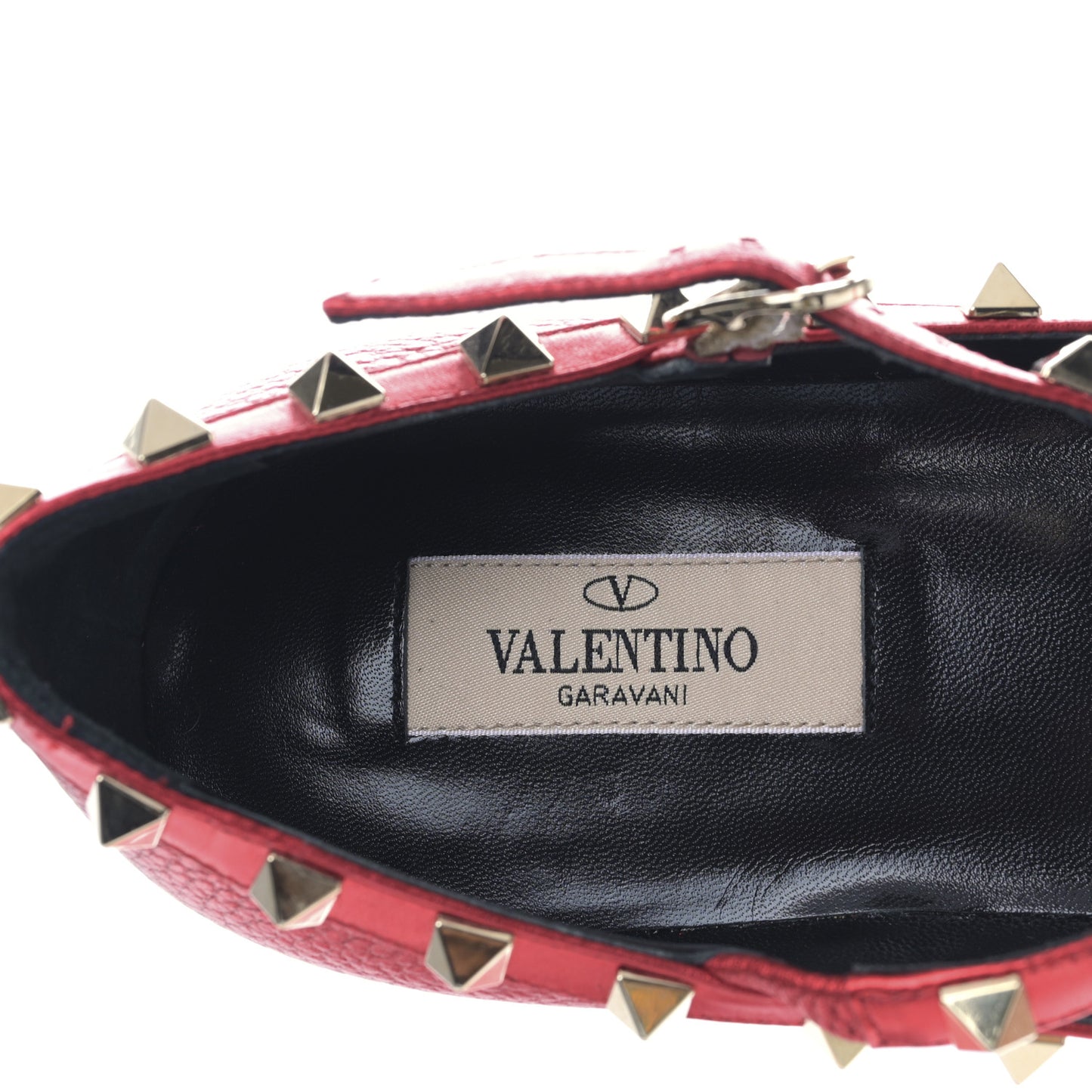 Metallic Pebbled Calfskin Rockstud Cage Ballerina Flats 38 Rosso Valentino