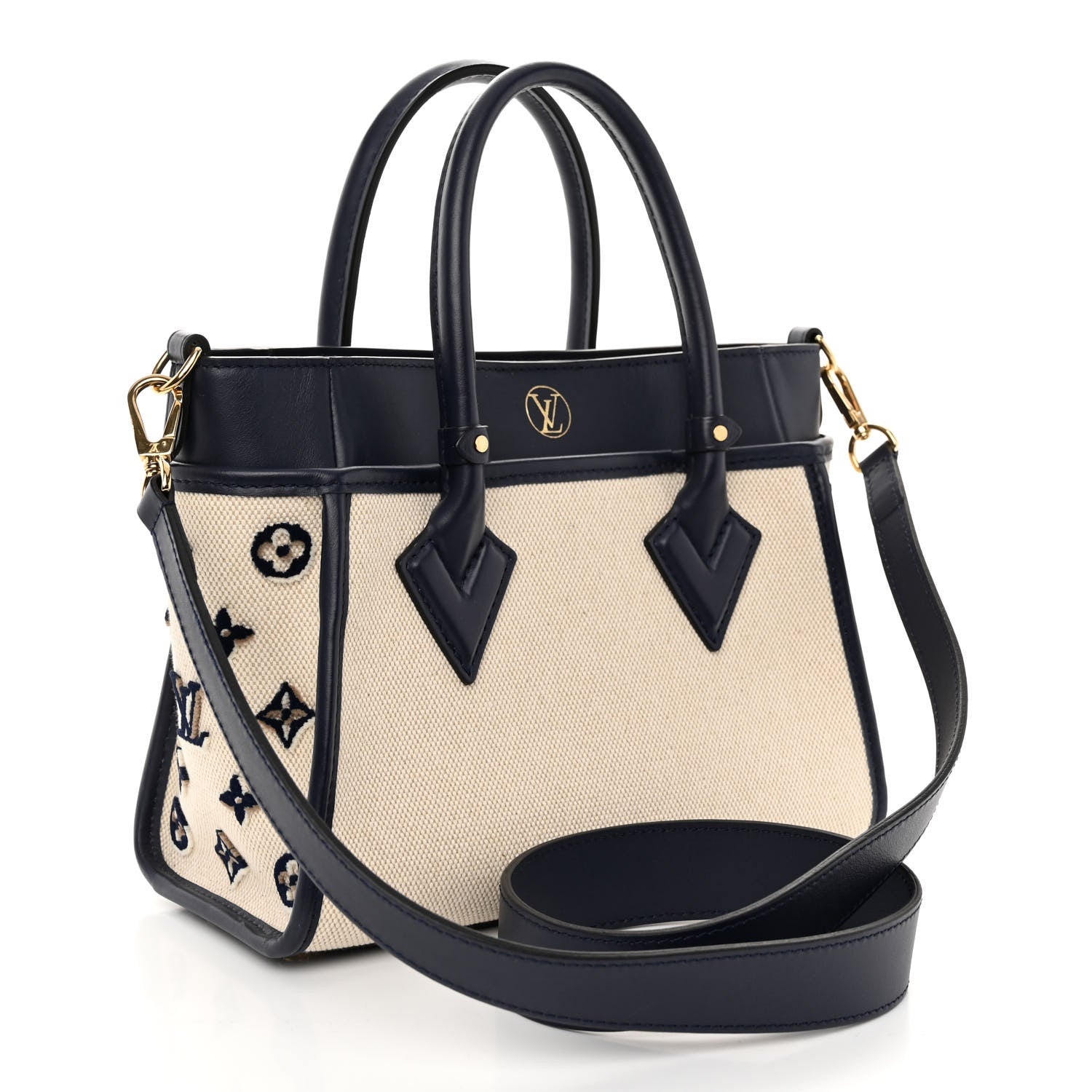 Louis Vuitton Canvas Calfskin Monogram On My Side PM Navy Blue 3 of 9