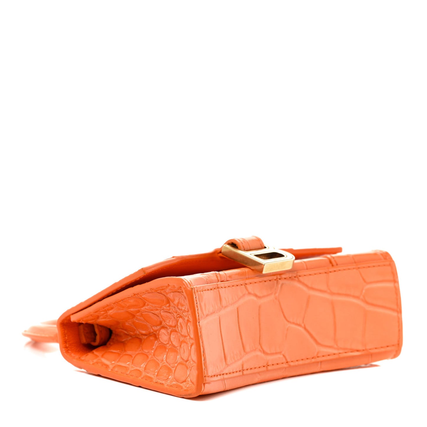 Shiny Calfskin Crocodile Embossed Hourglass Top Handle Bag Mini Orange