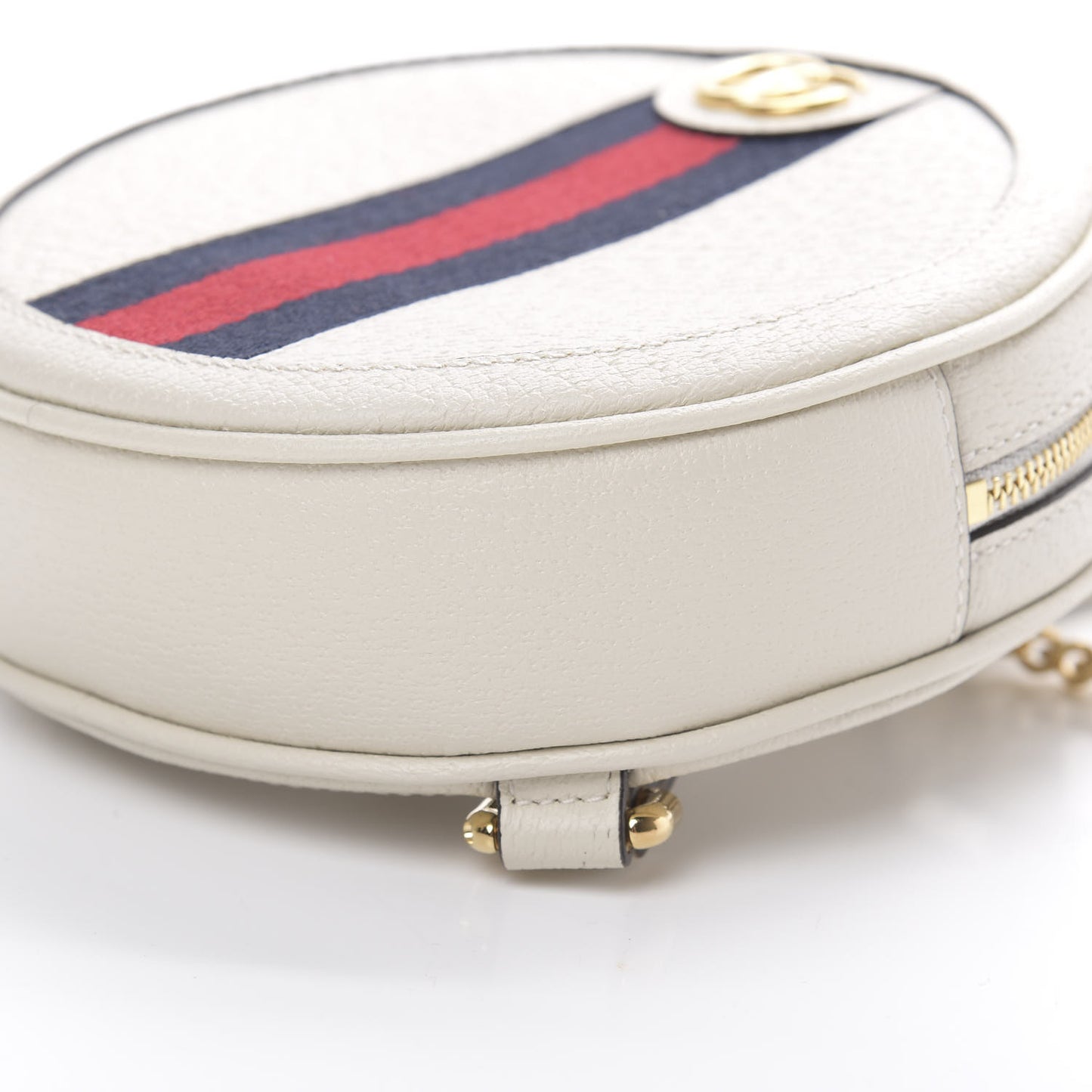 Textured Calfskin Web Mini Ophidia Round Backpack Mystic White
