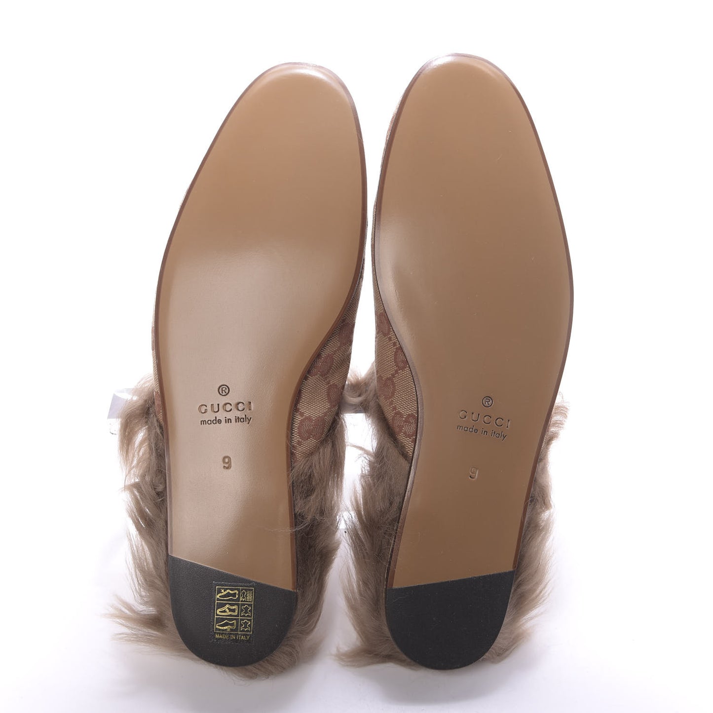 GG Monogram Fur Mens Princetown Slippers 9 Beige Ruggine Rust