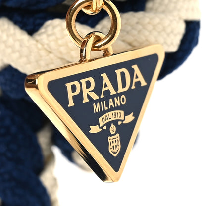 Prada Cotton Striped Metal Triangle Logo Cord Keychain Blue White 3 of 3