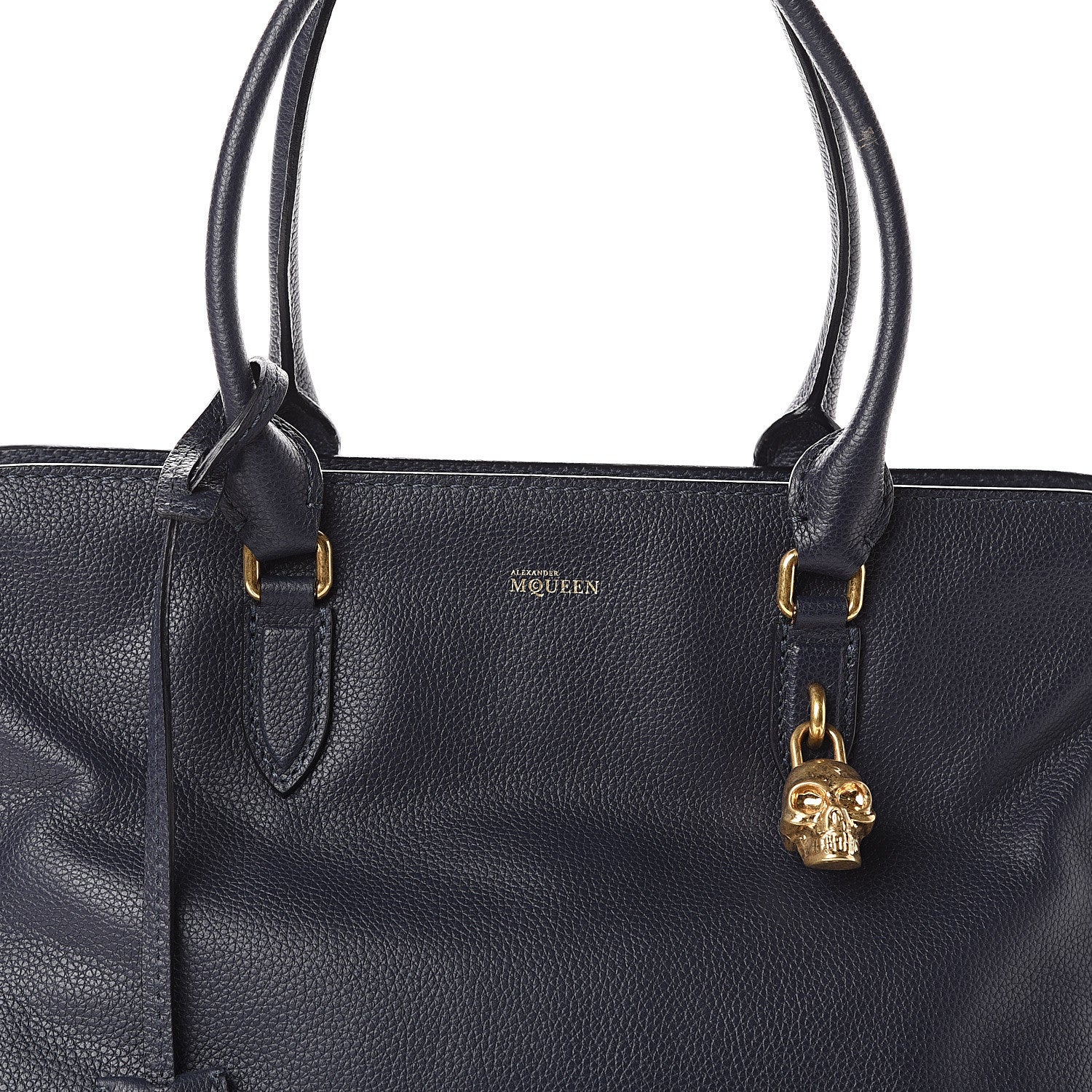 Alexander McQueen Pebbled Calfskin Large Skull Padlock Zip Around Tote Navy 6 of 8