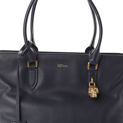 Alexander McQueen Pebbled Calfskin Large Skull Padlock Zip Around Tote Navy 6 of 8