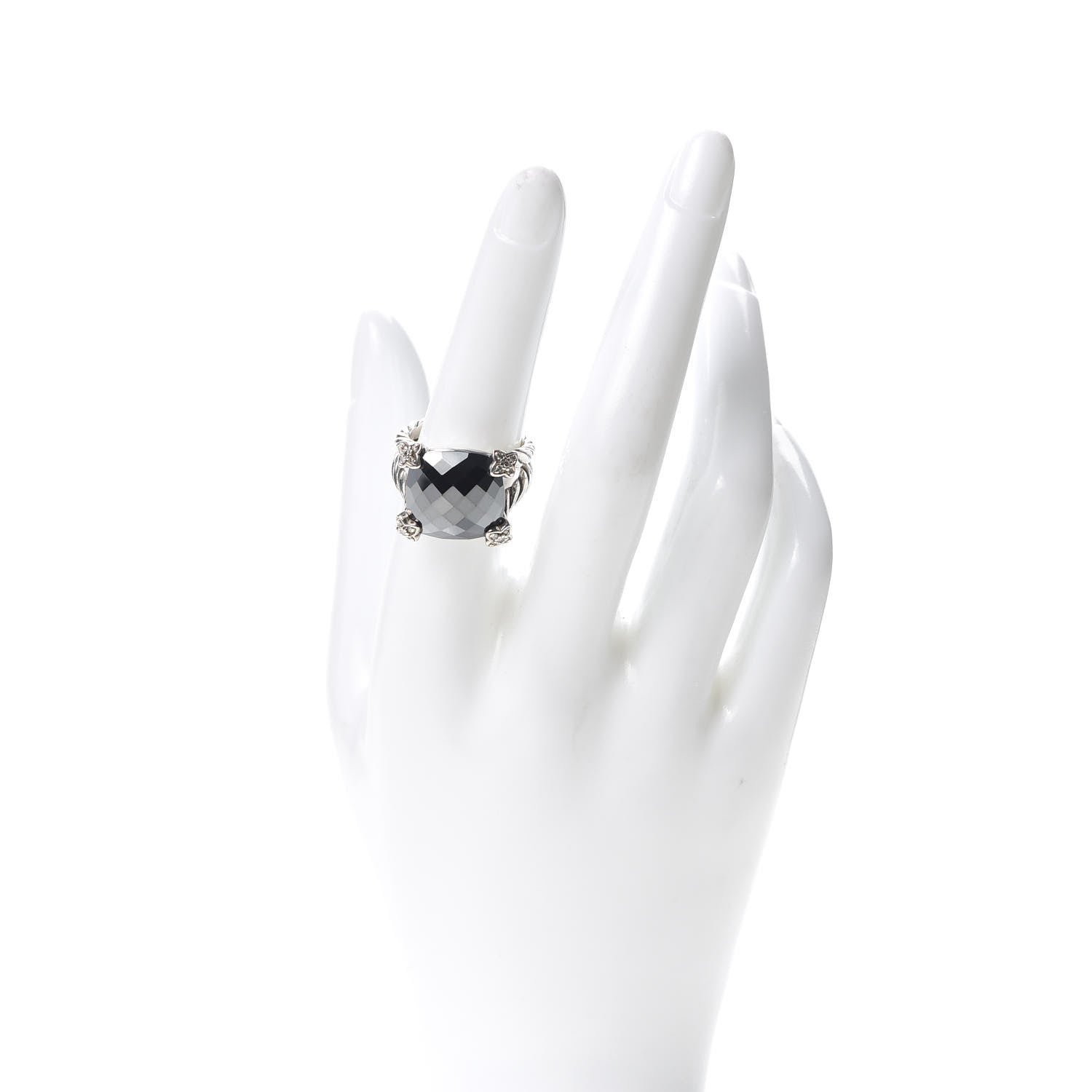 David Yurman Sterling Silver Diamond Hematite 15mm Cushion On Point Ring 54 7 2 of 5