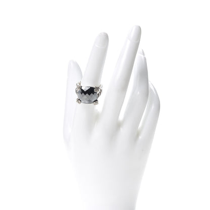 David Yurman Sterling Silver Diamond Hematite 15mm Cushion On Point Ring 54 7 2 of 5