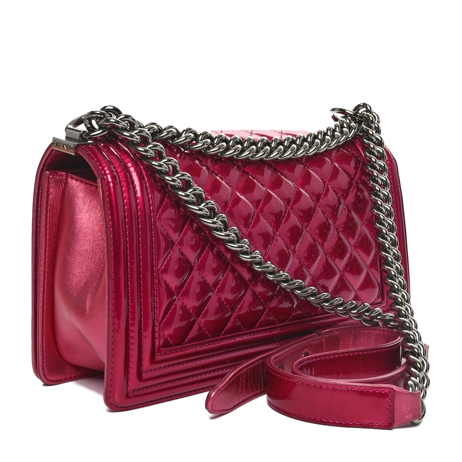 Chanel Metallic Patent Calfskin Quilted Medium Boy Flap Pink 3 of 10