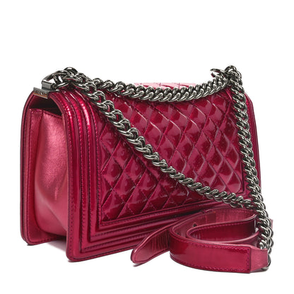 Chanel Metallic Patent Calfskin Quilted Medium Boy Flap Pink 3 of 10
