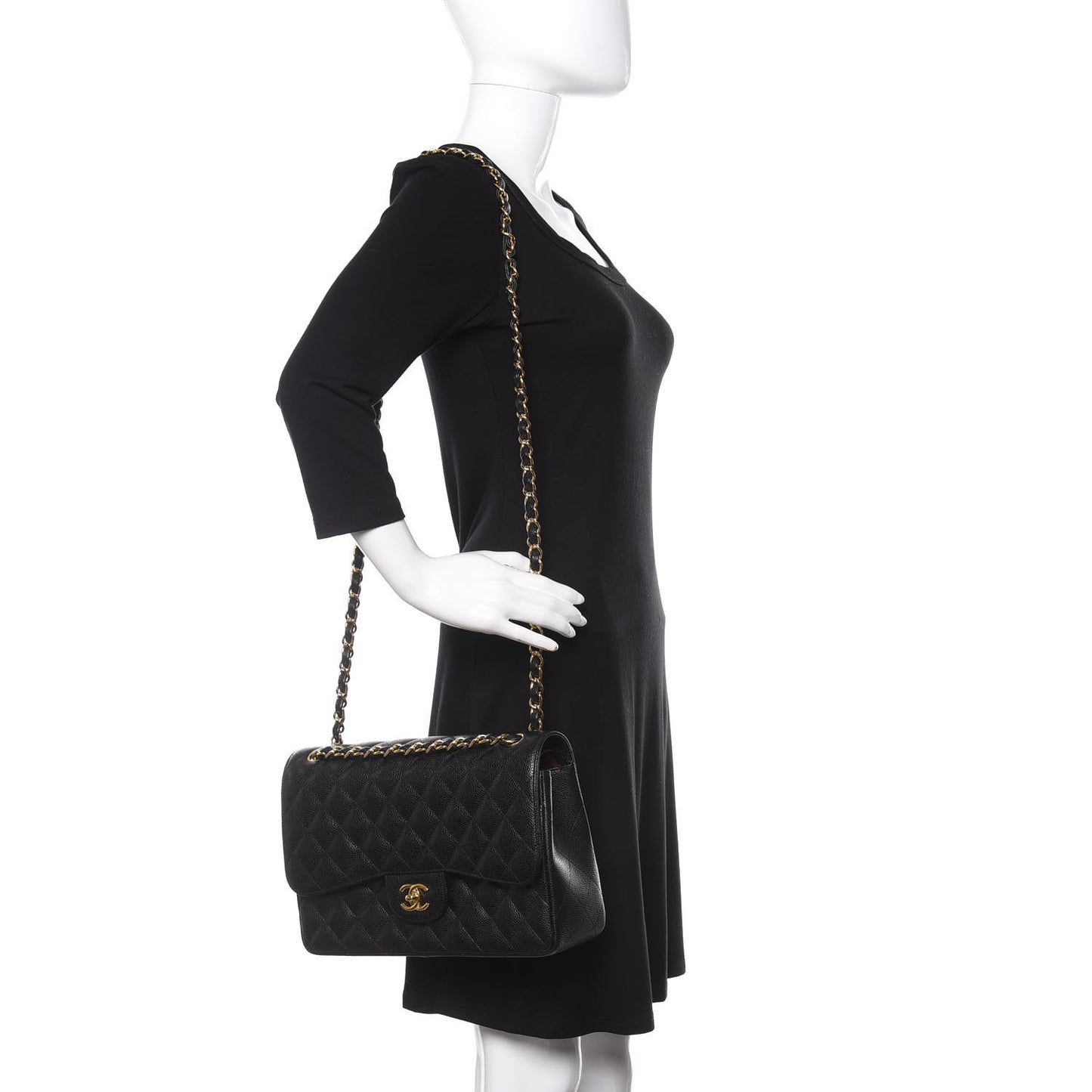 Caviar Quilted Jumbo Double Flap Black
