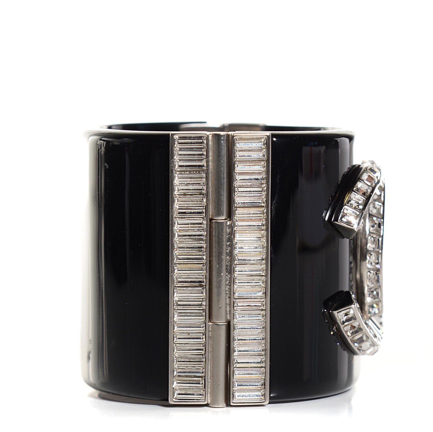 Chanel Resin Crystal Baguette CC Wide Cuff Black 4 of 7