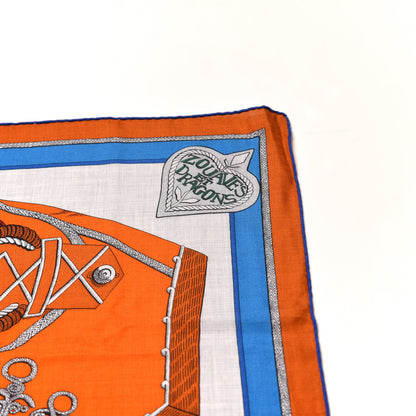 Hermes Cashmere Silk Zouaves Et Dragons Shawl 140 Orange Bleu Gitane Gris Chine 5 of 5