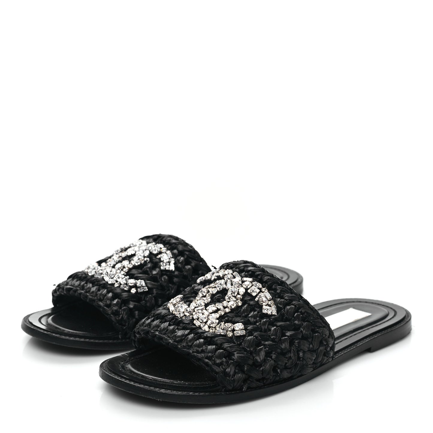 Raffia Crystal CC Mules Sandals 39 Black