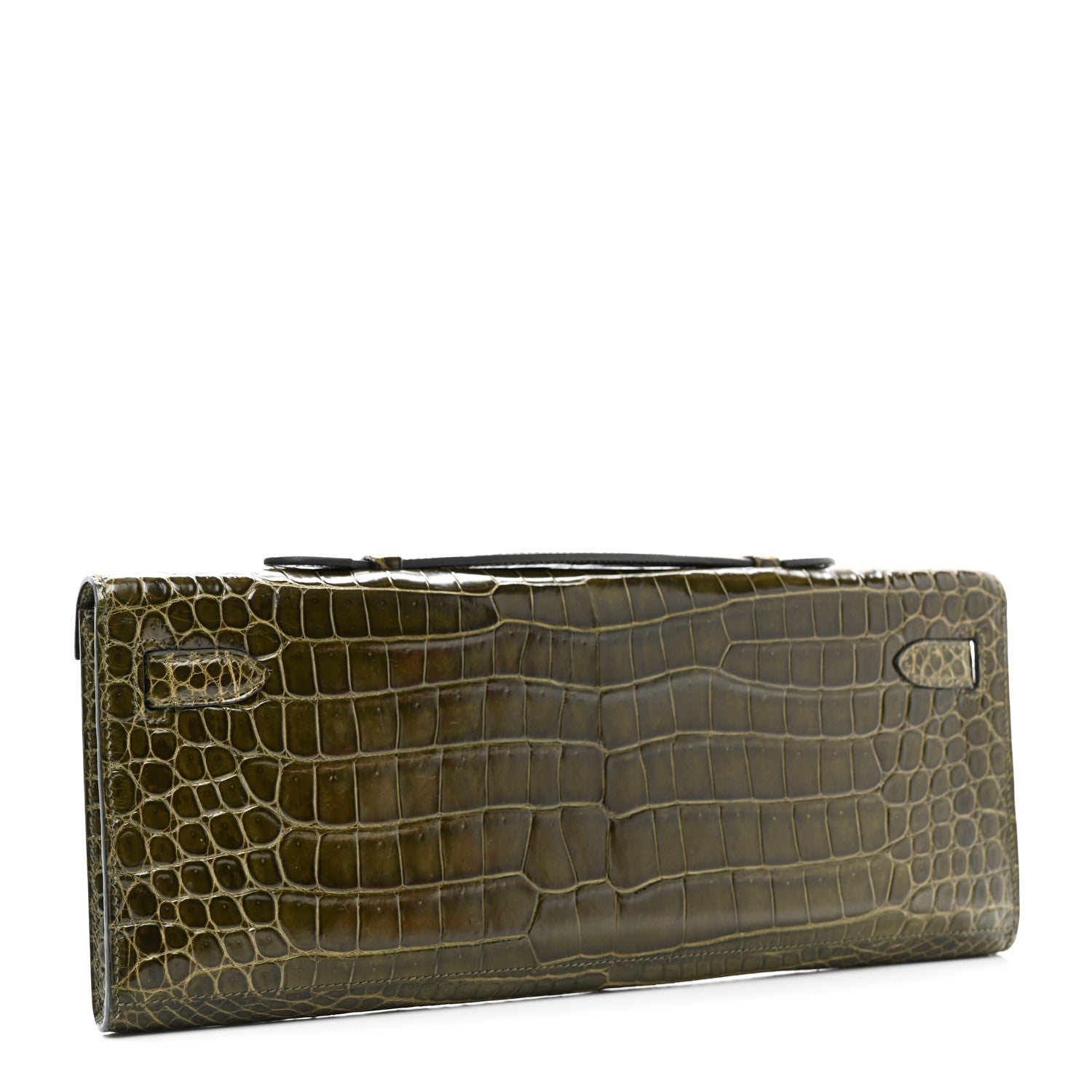 Hermes Shiny Porosus Crocodile Kelly Cut Pochette Vert Veronese 3 of 8