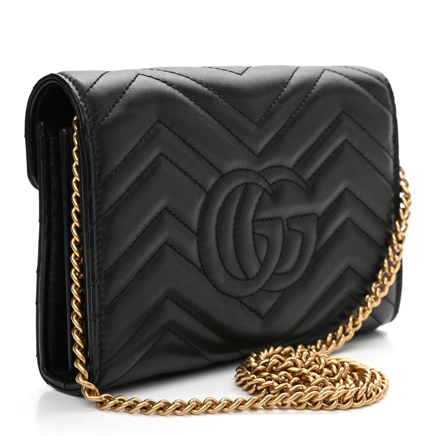 Gucci Calfskin Matelasse GG Marmont Chain Wallet Black 3 of 14